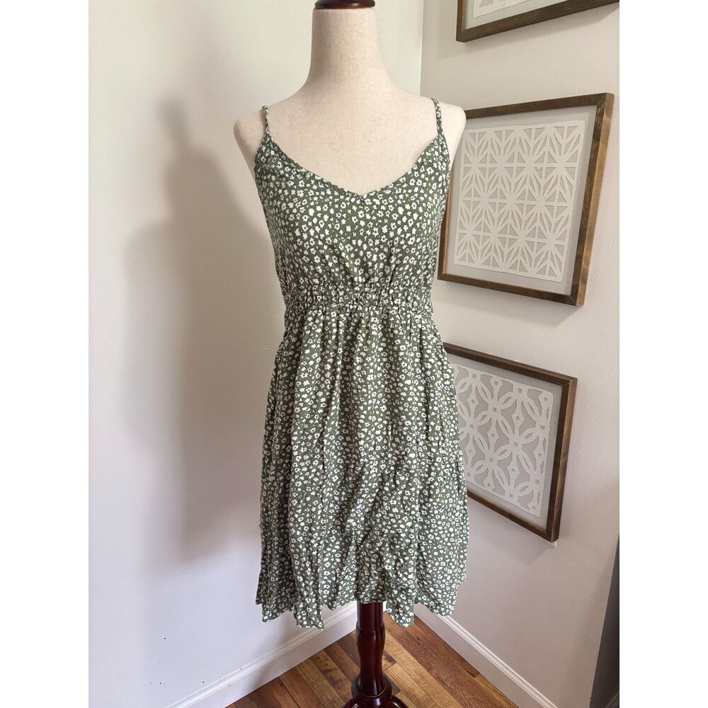 SHEIN XL Green Floral Mini Dress Cottagecore Ruffle Hem Smocked Waist Coquette